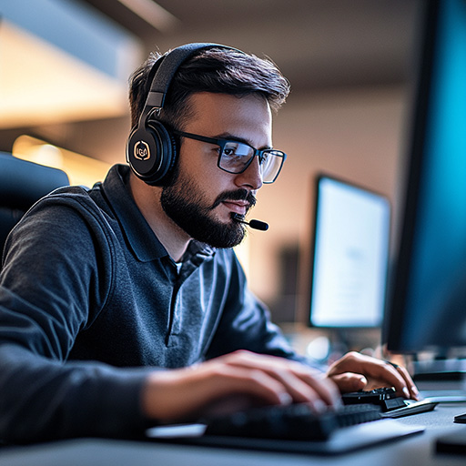 A Design Tech help desk technician taking a support call
